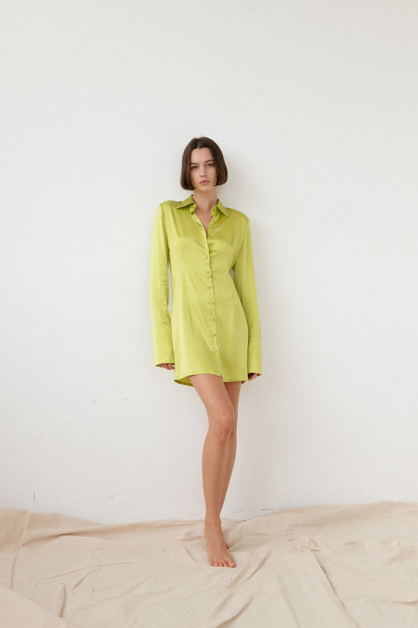 Huxton Button Up Dress - Chartreuse
