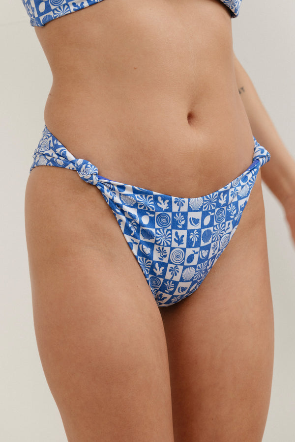 Mia Bikini Bottom - Blue Summer Beach Block Print