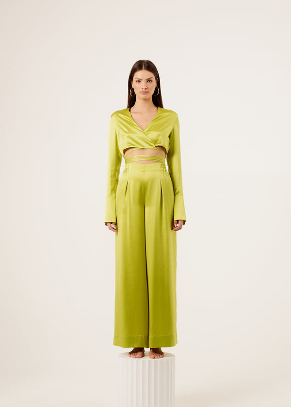 Beegee Wrap Crop Top - Chartreuse