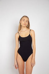 Manilow Scoop Neck One Piece - Black Rib