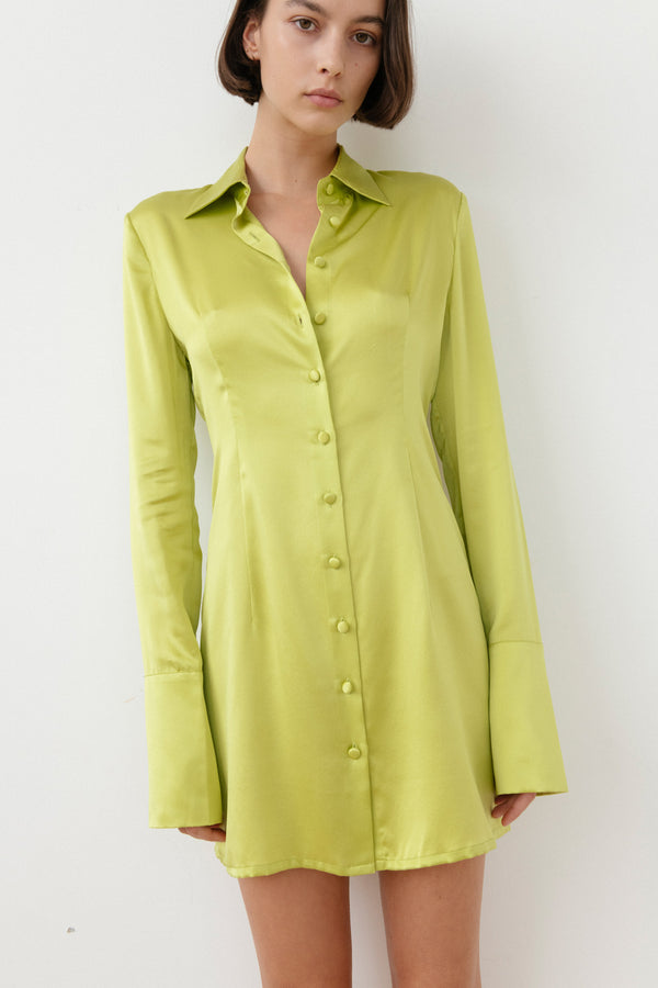 Huxton Button Up Dress - Chartreuse